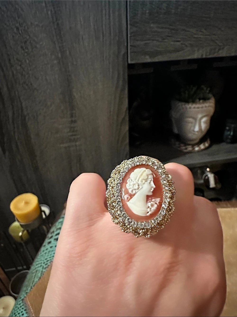 Cameo Statement Ring in Gold & White Like New